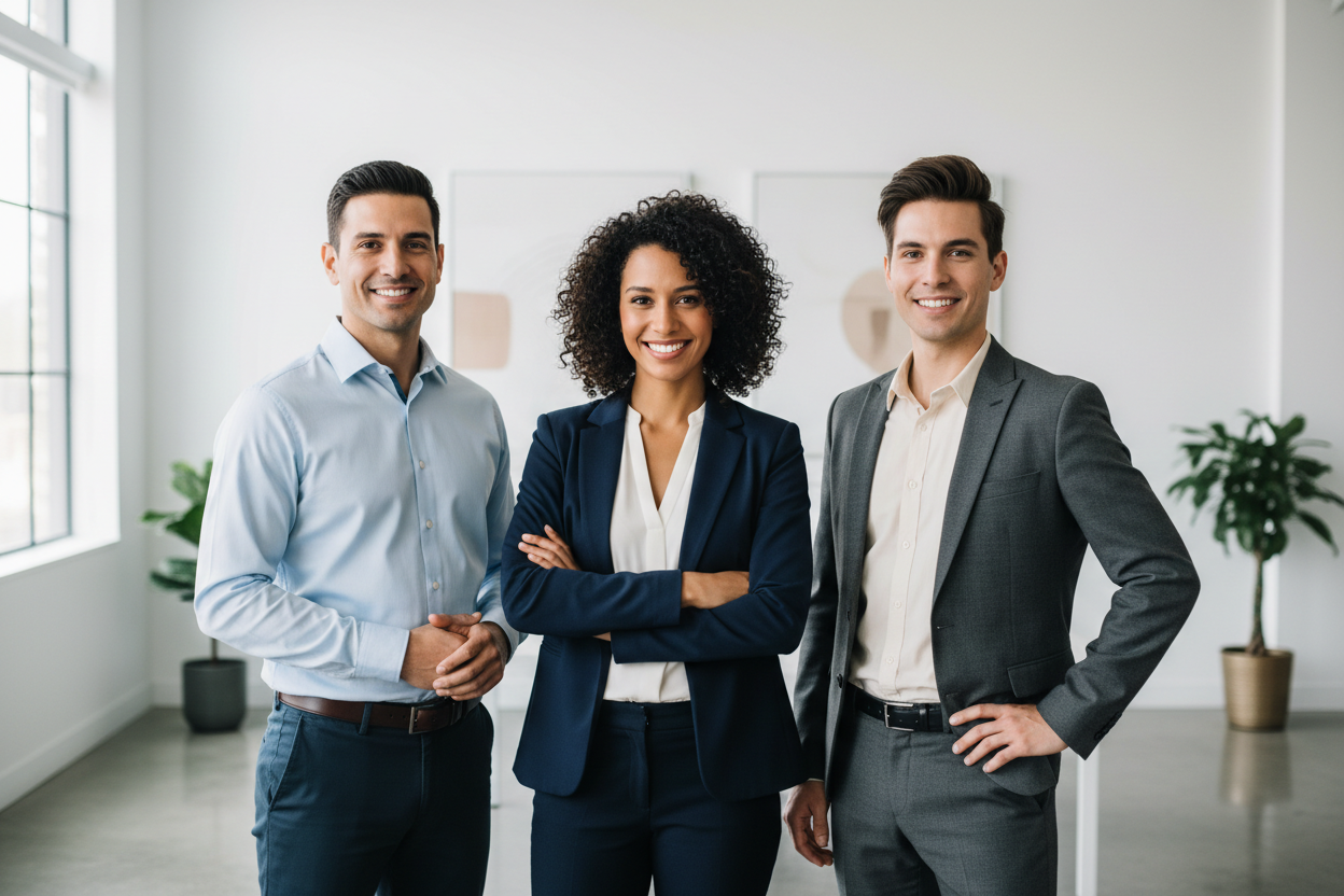 team picture with 3 people, clean and professional